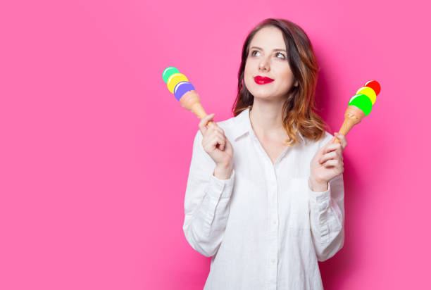 istock red-haired girl with drawn ice-cream 802129590