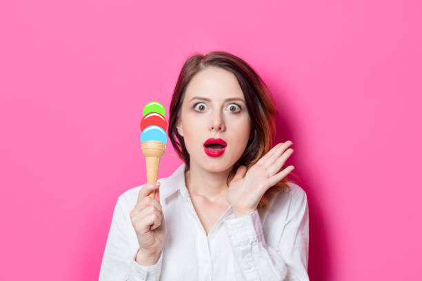 istock red-haired girl with drawn ice-cream 802129592
