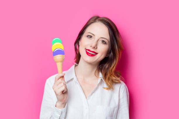 istock red-haired girl with drawn ice-cream 802129600