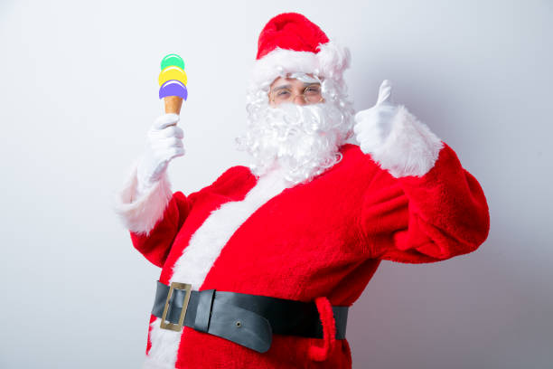 istock Funny Santa Claus with ice-cream 802133168