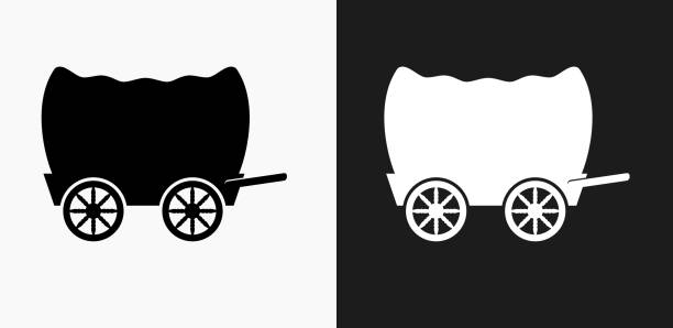 ilustrações de stock, clip art, desenhos animados e ícones de wagon icon on black and white vector backgrounds - covered wagon