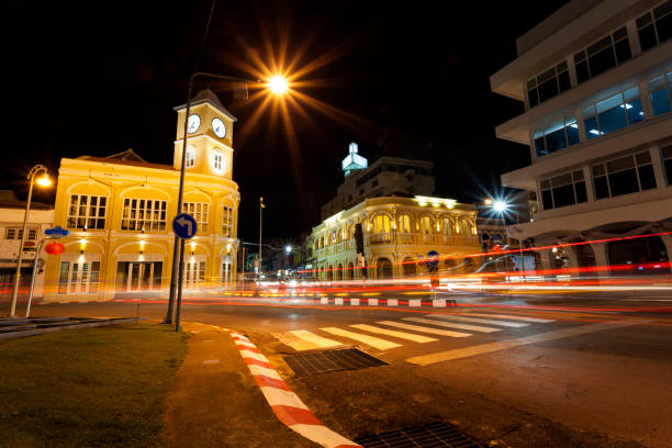 istock Old building in night time phuket town Thailand. 802158690