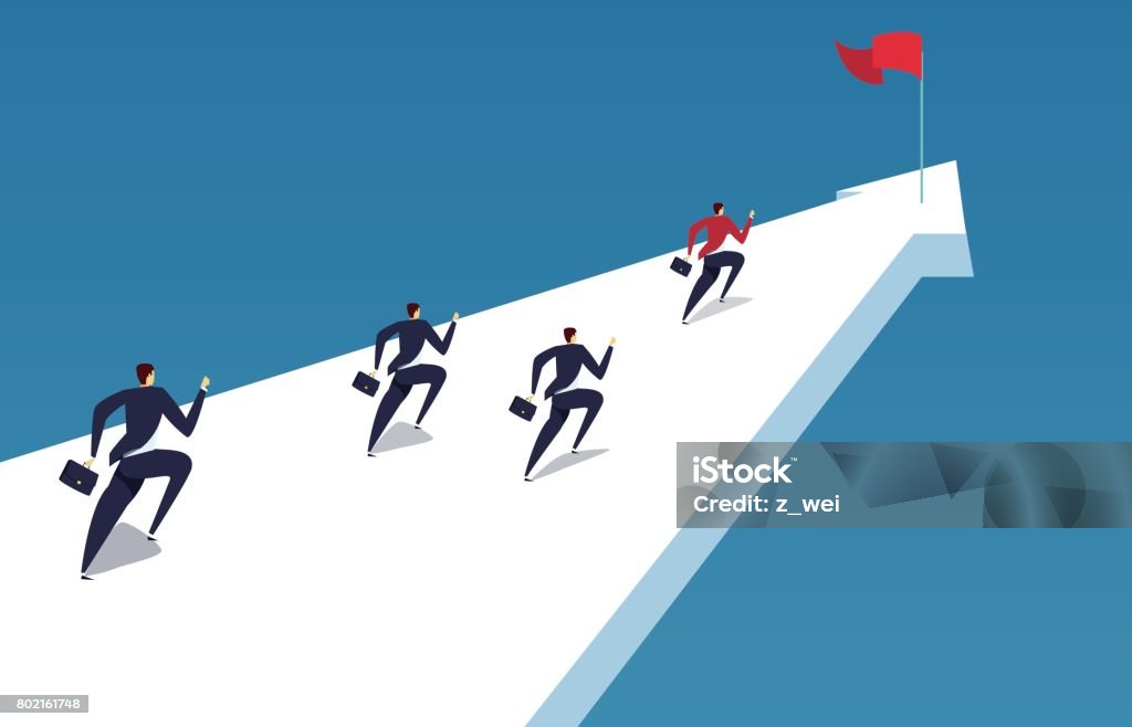 A group of businessmen running to the finish line Competition stock vector