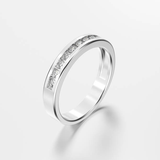 istock 3D illustration white gold or silver ring with diamonds with reflection 802174674