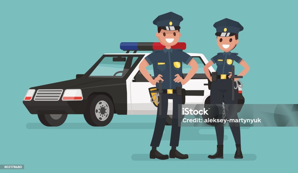 Police officers. Man and woman. Guardians of order. Vector illustration Police officers. Man and woman. Guardians of order. Vector illustration in a flat style Car stock vector