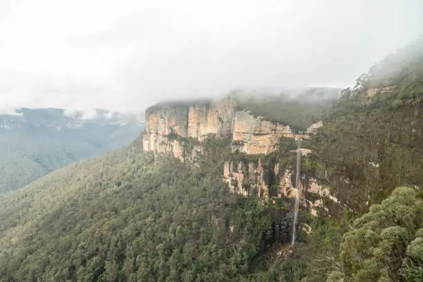 Photo of Scenic view of Bridal Veil Falls as seen from Govetts Leap lookout in Blackheath on The Blue Montain