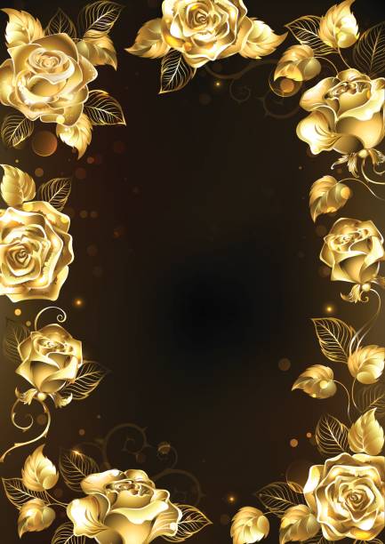 Frame With Gold Roses Stock Illustration - Download Image Now - Gold -  Metal, Black Background, Rose - Flower - iStock