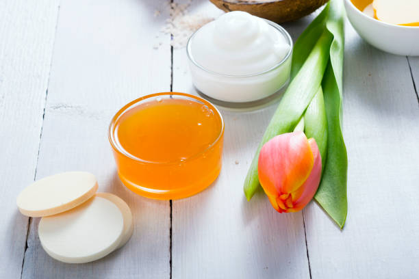 istock Beauty product samples with tulips 802186246