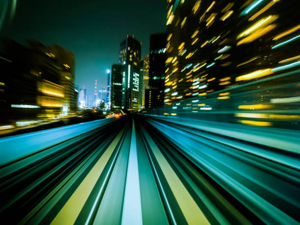 istock Motion blur train moving in city rail tunnel. 802195792