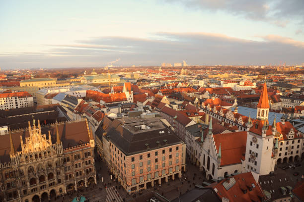 Munich old city aerial view sunset Germany