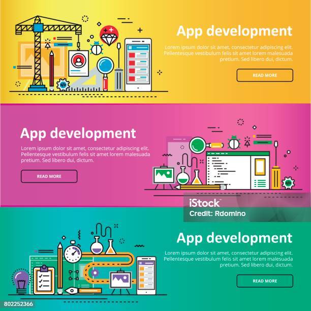 Process Development Banner Photo Mobile Application Development Building Process Banner Set Stock ...