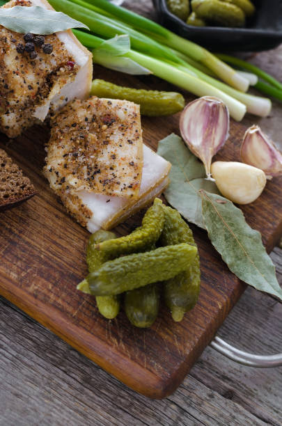 istock Salted lard with spices and vegetables. 802260704