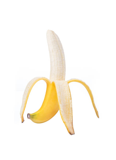 istock half peeled banana on isolated white background 802263622