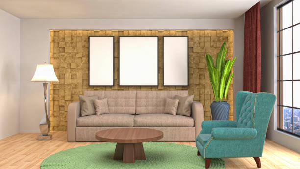 istock mock up poster frame in interior background. 3D Illustration 802266634