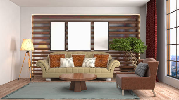 istock mock up poster frame in interior background. 3D Illustration 802266644