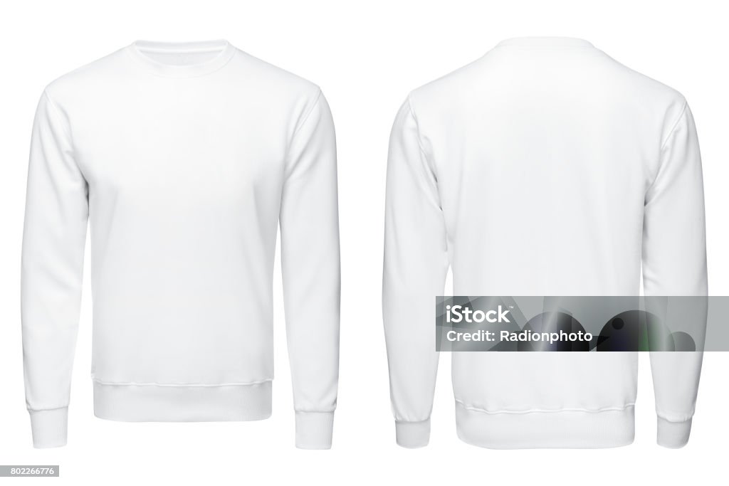 white sweatshirt,, clothes on isolated white sweatshirt,, clothes on isolated white background White Color Stock Photo