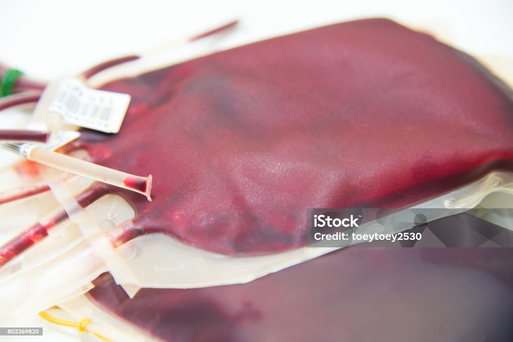 red blood bag in lab Anemia Stock Photo