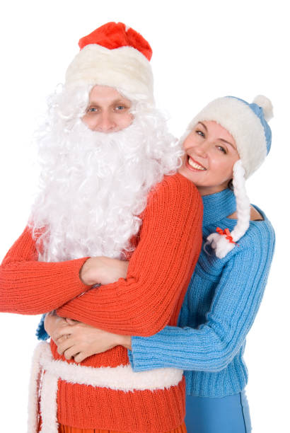 santa claus and the snow maiden - pair couple mid adult happiness imagens e fotografias de stock