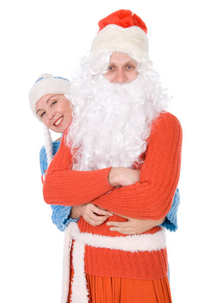 santa claus and the snow maiden - pair couple mid adult happiness imagens e fotografias de stock