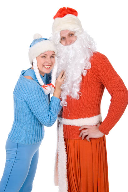 santa claus and the snow maiden - pair couple mid adult happiness imagens e fotografias de stock