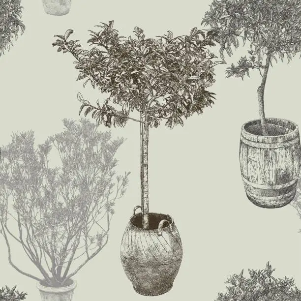 Vector illustration of Potted Tree Repeat