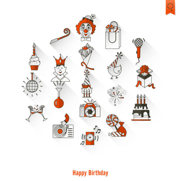 illustrations, cliparts, dessins animés et icônes de joyeux anniversaire icônes ensemble - party hat silhouette symbol computer icon