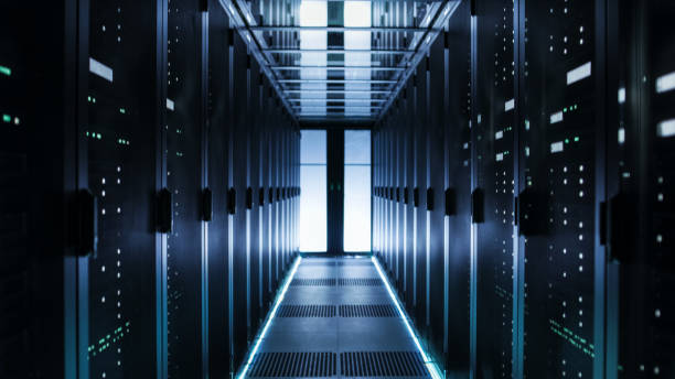 istock Shot of Corridor in Working Data Center Full of Rack Servers and Supercomputers. 802301190