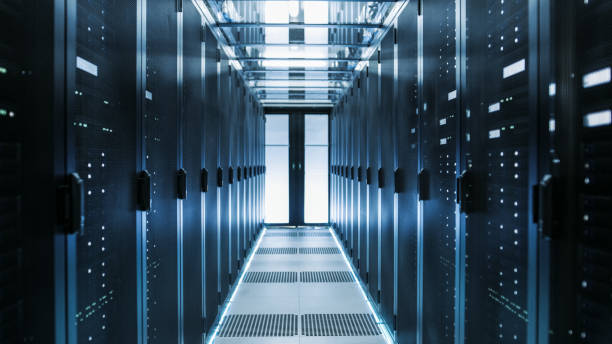 istock Shot of Corridor in Working Data Center Full of Rack Servers and Supercomputers. 802301234