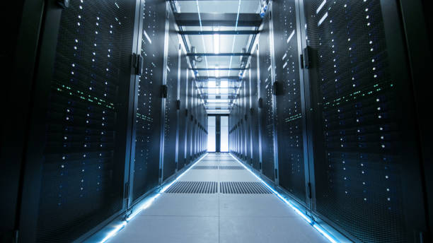 istock Shot of a Working Data Center With Rows of Rack Servers. 802301252