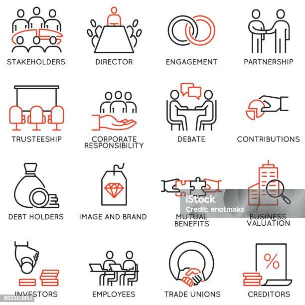 Set Vettoriale Di Icone Lineari Relative Al Processo Aziendale Al Lavoro Di Squadra Alla Gestione Delle Risorse Umane E Alle Parti Interessate Pittogrammi Monolinea Ed Elementi Di Design Infografici Parte 2 - Immagini vettoriali stock e altre immagini di Icona