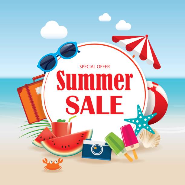 Summer Sale Background Banner Design Template With Colorful Beach And  Object Vacation Elements Stock Illustration - Download Image Now - iStock