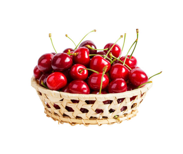 istock Basket with ripe wet cherry isolated 802321446