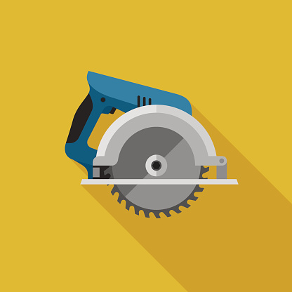 Circular saw flat icon with long shadow. Vector illustration of electric tool.