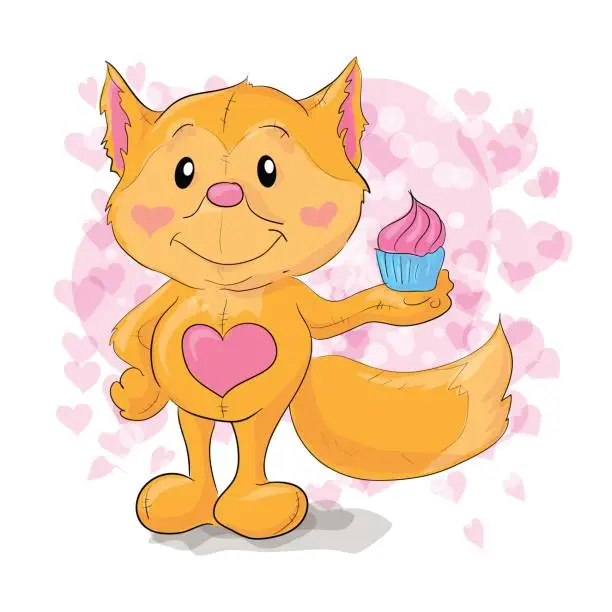 Vector illustration of Cute little Fox with kap