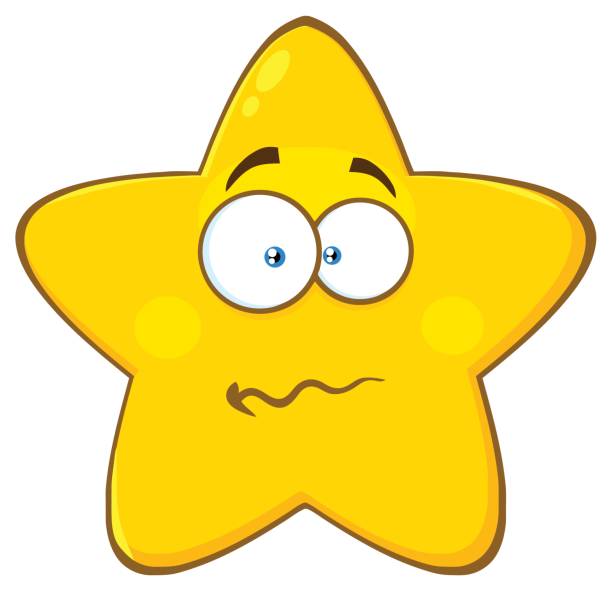 illustrations, cliparts, dessins animés et icônes de émoticône nerveux de yellow star cartoon caractère avec expression confuse du visage - 11084