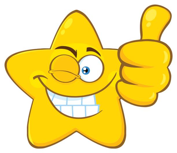 illustrazioni stock, clip art, cartoni animati e icone di tendenza di sorridente giallo star cartoon emoji face character con espressione occhiolino dando un pollice in su - 11091