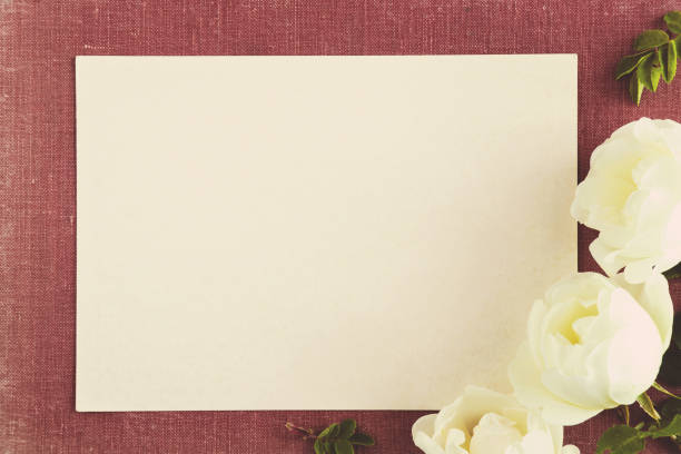 istock White roses with blank greeting card. Fresh flowers. Vintage style. 802334236