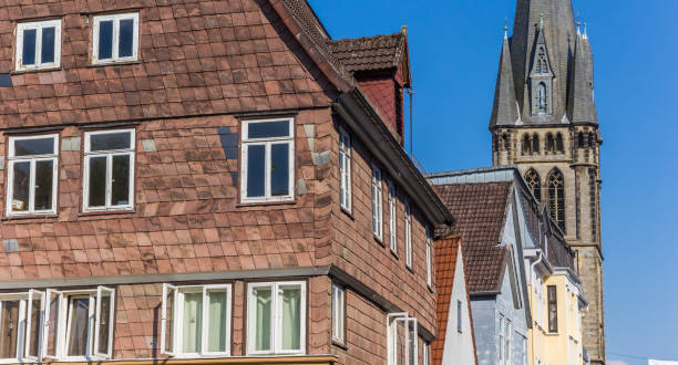 Houses and church tower in the center of Detmold, Germany Houses and church tower in the center of Detmold, Germany detmold stock pictures, royalty-free photos & images