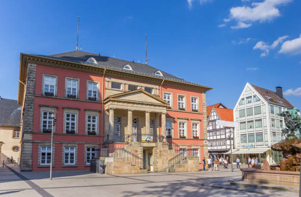 Old town hall building at the market square of Detmold, Germany Detmold, Germany - May 22, 2017: Old town hall building at the market square of Detmold, Germany detmold stock pictures, royalty-free photos & images