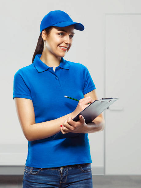 istock The girl works as a courier. 802345952