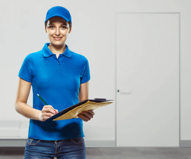 istock The girl works as a courier. 802346262