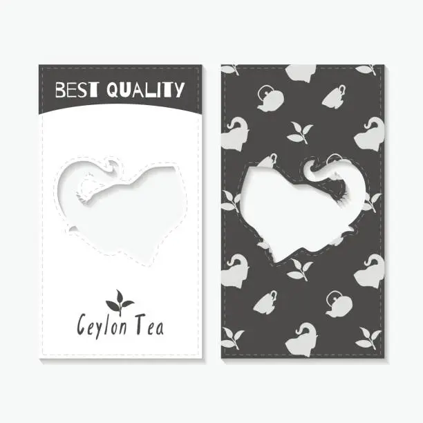 Vector illustration of Set of hand drawn silhouettes. Tea shop business cards