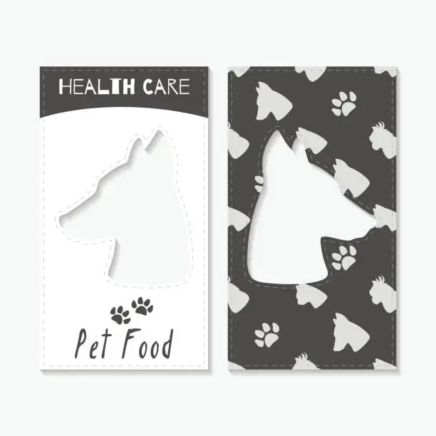Vector illustration of Hand drawn silhouettes. Pet food shop business cards
