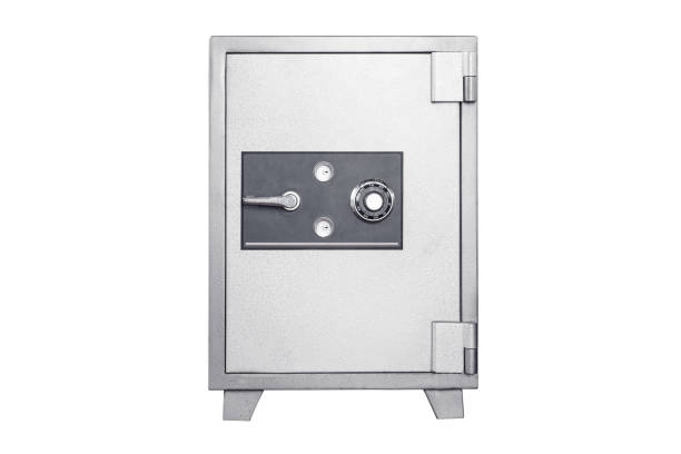 istock Metal safe deposit box on a white background. 802348720