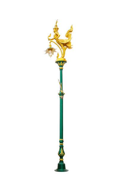 istock Pole swan gold color stand on white 802348728