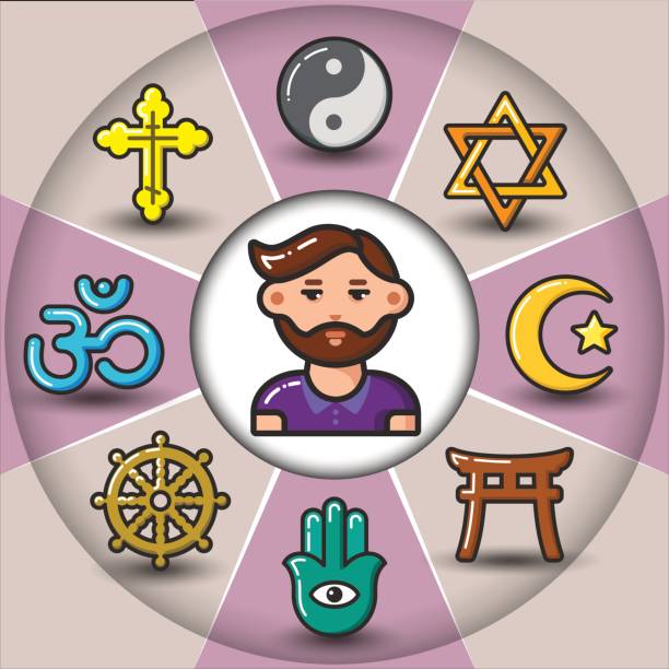 istock Infographic_set of religious icons and man 802352116