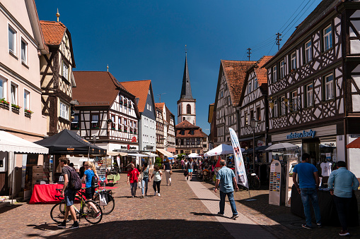LOHR AM MAIN, GERMANY - MAY 27, 2017: Lohr am Main (officially: Lohr a.Main) is a town in the Main-Spessart district in Lower Franconia (Unterfranken) in Bavaria, Germany. It has a population of around 15,000.