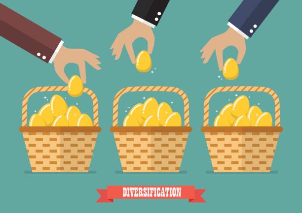 Allocating eggs into more than one basket Allocating eggs into more than one basket. Business diversification concept business risk stock illustrations