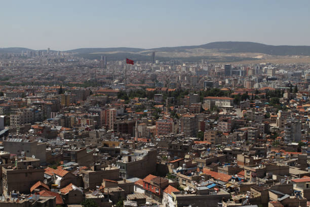 Gaziantep city scenery with a Turkish flag and high contrast