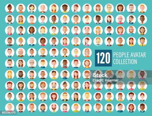 120 People Avatar Collection Stock Illustration - Download Image Now - Avatar, Multiracial Group, Human Face